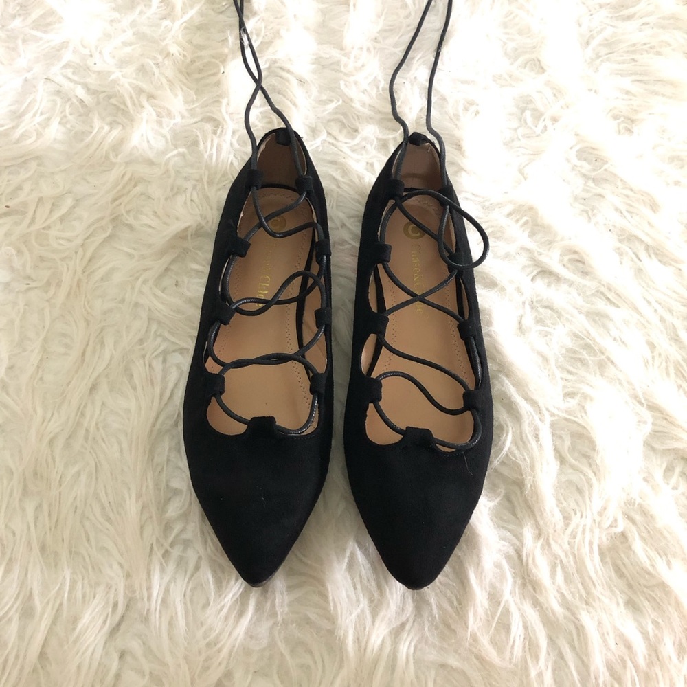 black lace up flats